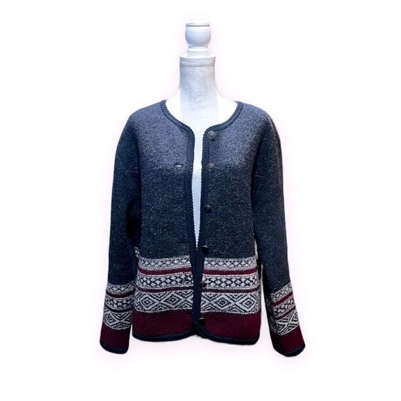 TALLY-HO FAIR ISLE NORDIC WINTER CARDIGAN SWEATER JACKET BOILED WOOL PLUS SIZE X - Picture 1 of 13